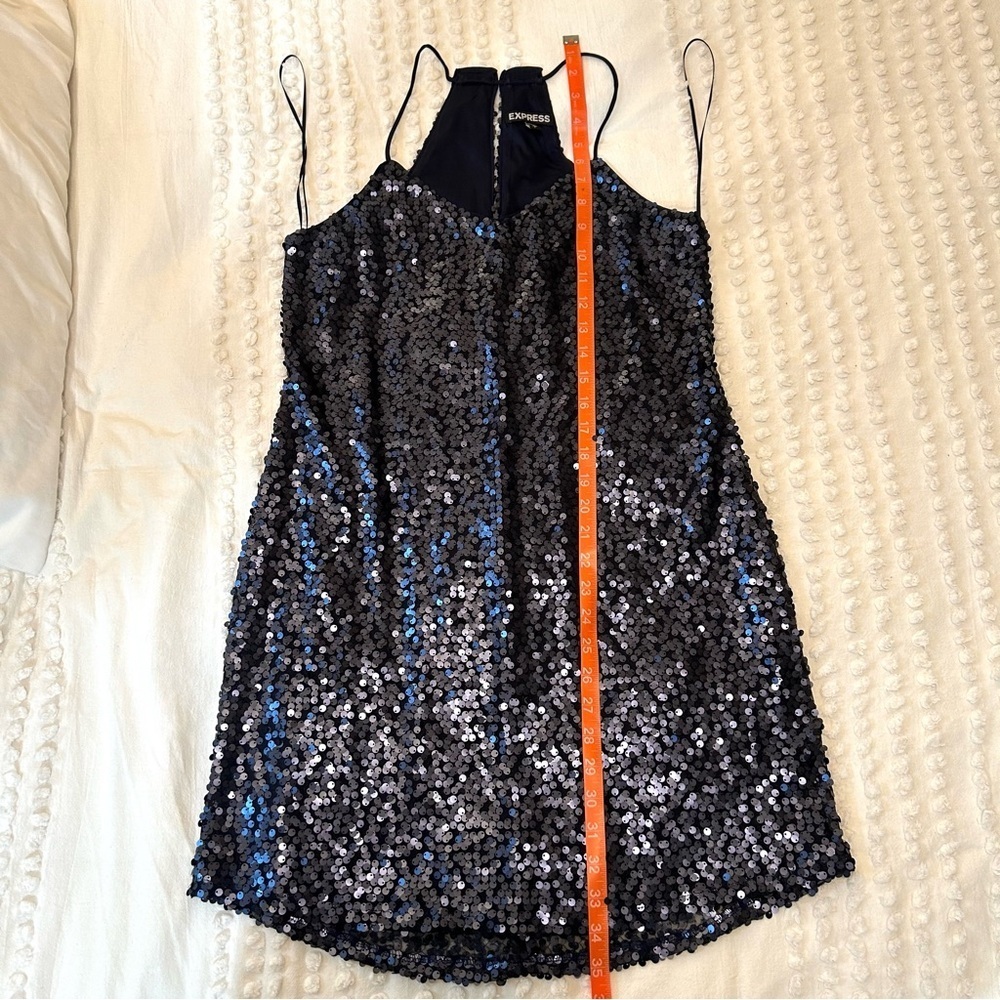 Express Women’s Racerback Matte Navy Sequin Dress Sz S EUC - Picture 7 of 10